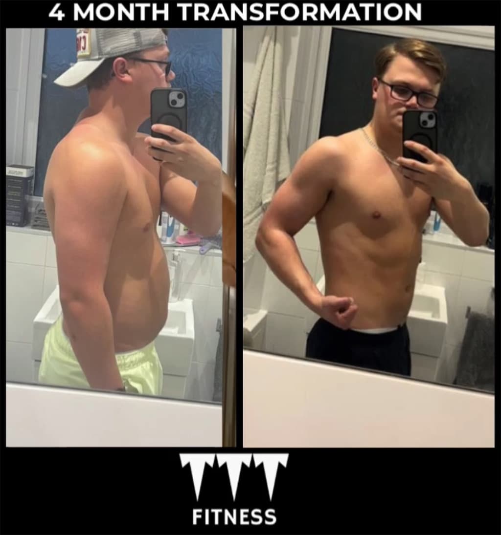 TTT Fitness client 4 month before and after transformation